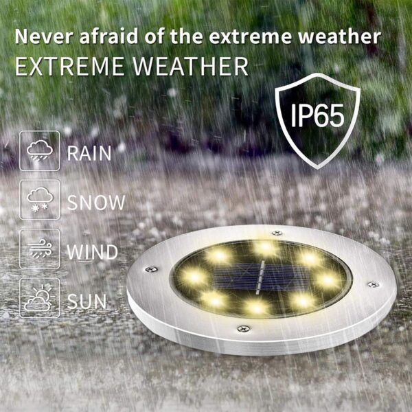 INCX Solar Ground Lights, 8 LED Garden Lights Solar Powered,Disk Lights Waterproof In-Ground Outdoor Landscape Lighting for Patio Pathway Lawn Yard Deck Driveway Walkway,Warm White 12 Packs - Image 2