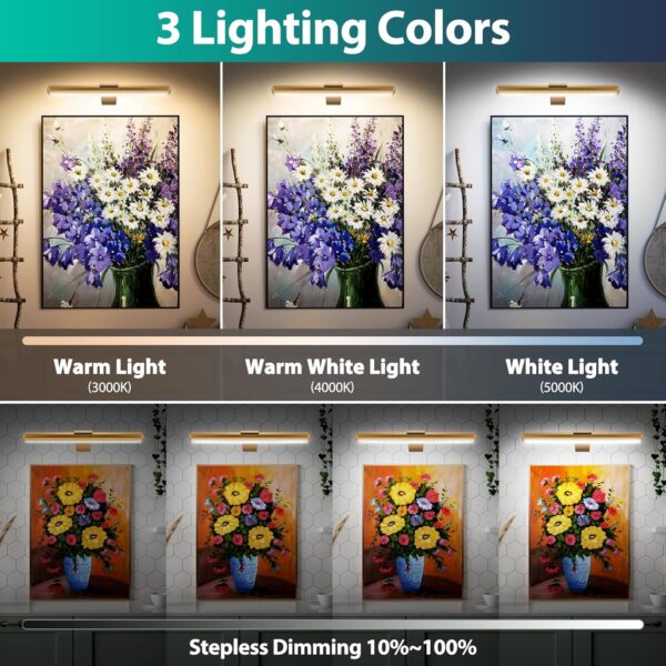 Picture Light for Art with Remote Control, Wireless Painting Light 6000mAh Battery Rechargeable,Wall Picture Light with 3 Lighting,Full Metal Led Painting Light for Gallery 400Lumen Super Bright - Image 4