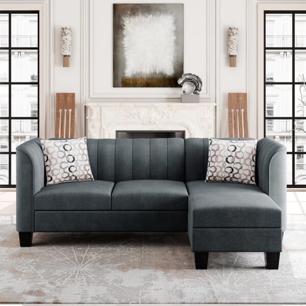 Meilocar 79” Sectional Sofa Couch, Convertible L Shaped Couch with Reversible Ottoman, Modern 3-Seat Sofa Sectional with High Armrest for Living Room, Office, Dark Grey - Image 3