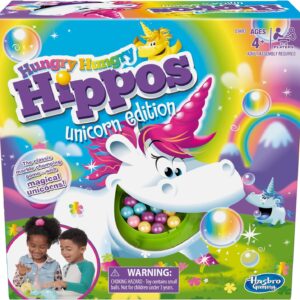 Hasbro Gaming Hungry Hippos Unicorn Edition Pre-School Board Game for Kids Ages 4 and Up; 2-4 Players