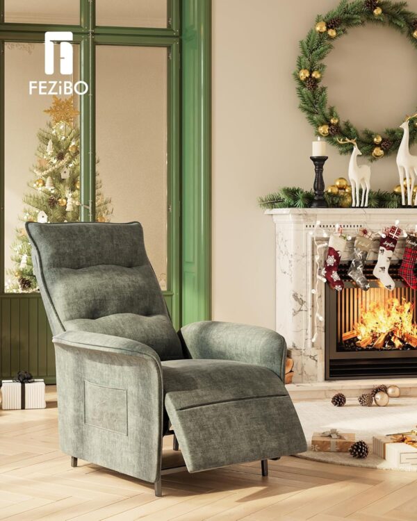 FEZIBO Power Recliner, Adjustable Recliner Sofas for Living Room, Maximum Weight Capacity 330 lbs, Power Sofa with Side Pockets, Power Small Recliner for Living Room and Bedroom, Greyish Green - Image 4