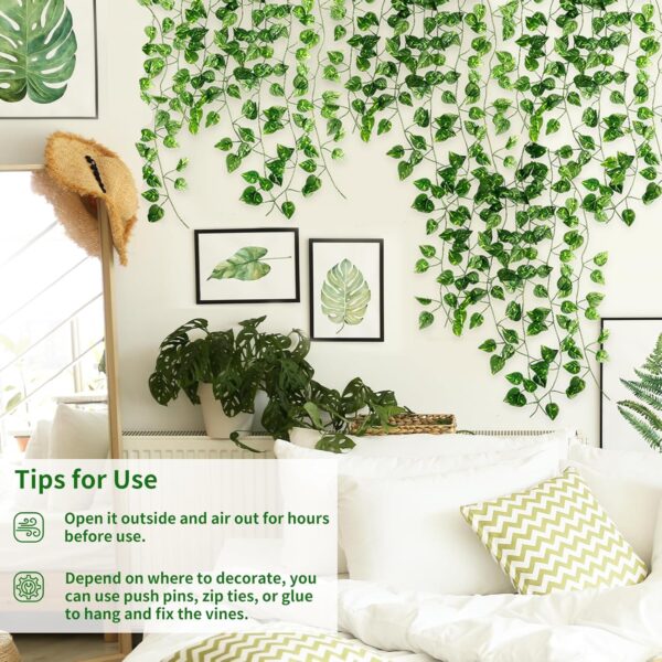 CEWOR 24 Pack 173ft Artificial Ivy Greenery Garland, Fake Vines Hanging Plants Backdrop for Room Bedroom Wall Decor, Green Leaves for Jungle Theme Party Wedding Decoration - Image 4