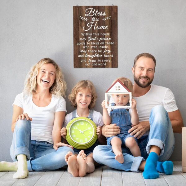House Warming Gifts Bless this Home Wall Decor House Blessing Plaque Farmhouse Entryway Sign Wood Rustic Sign for Living Room Bedroom Homeowner Gift Religious Decoration(Brown, 13.8 x 11 Inches) - Image 2