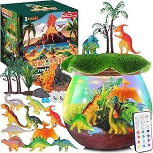RONSTONE Dinosaur Toys for Boys - Dinosaur Terrarium Kit for Kids - Christmas Birthday Gifts for Boys Ages 4 5 6 7 8 Year Old - Light Up DIY Dinosaur Arts and Crafts for Boys and Kids