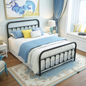 NACHTIMOOR Full Platform Metal Bed Frame with Headboard and Footboard,Vintage Victorian Style Mattress Foundation, No Box Spring Required, Under Bed Storage (Full, Black)