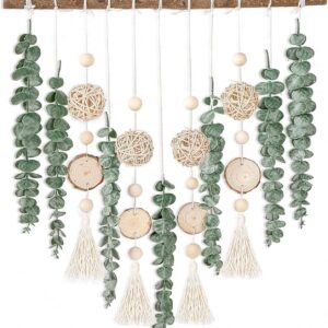 Sggvecsy 21’’ Eucalyptus Wall Hanging Decor Artificial Eucalyptus Plant Fake Greenery Leaves Boho Wall Decor with Wooden Stick for Bathroom Bedroom Kitchen Rustic Farmhouse Home Living Room Decoration