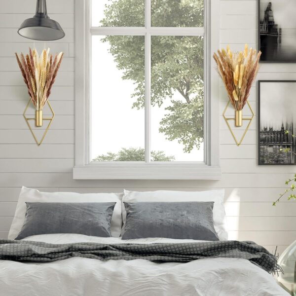Peryiter 2 Pcs Small Boho Wall Decor Hanging Planters with Artificial Pampas Wall Mounted Metal Wall Decor Modern Home Decor Display Wall Art Bedroom Bathroom Living Room (Gold) - Image 6
