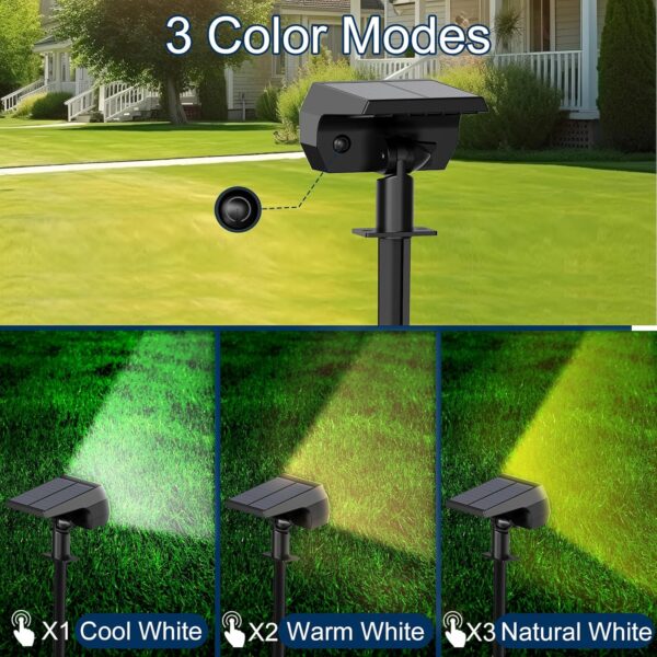 Solar Spot Lights Outdoor, [4 Pack/74 LED/3 Colors] 2-in-1 Solar Landscape Spotlights, IP65 Waterproof Auto On/Off Solar Powered Security Lights for Yard Garden Pathway Walkway - Image 4