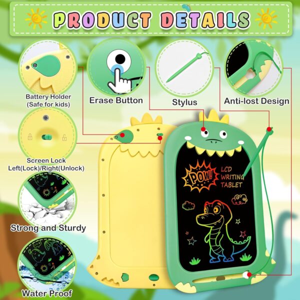 Toddler Toys Age 1-2,10IN Drawing Tablet Doodle Board LCD Writing Tablet for Kids,Learning Toys for 1 2 3 4 5 6 7 8 Year Old Boys Girls Christmas Birthday Gifts,Travel Games Dinosaur Toys for Boys 4-6 - Image 6