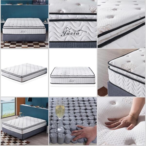 King Mattress 11.4 Inches Pillow Top Pocket Spring Hybrid Mattress, Memory Foam Innerspring Firm Mattress -Bed in a Bag King Mattress - Image 5