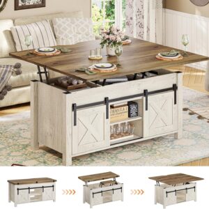 SEDETA Lift Top Coffee Table, 4 in 1 Multi-Function Convertible Coffee Tables with Storage and Hidden Compartment, Farmhouse Coffee Table Converts to Dining Table for Living Room, Grey