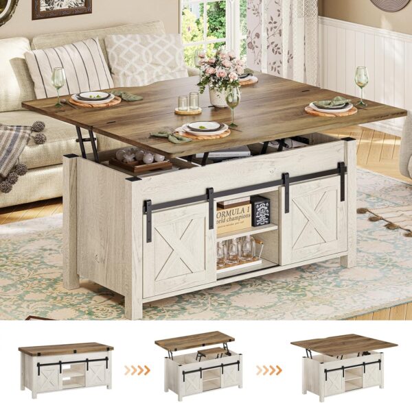 SEDETA Lift Top Coffee Table, 4 in 1 Multi-Function Convertible Coffee Tables with Storage and Hidden Compartment, Farmhouse Coffee Table Converts to Dining Table for Living Room, Grey