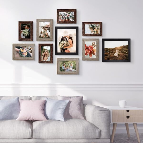 LUCKYLIFE Picture Frame Set 10-Pack, Gallery Wall Frame Collage with 8x10 5x7 4x6 Frames in 3 Different Finishes - Image 3