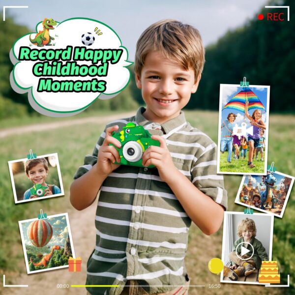 Dinosaur Kids Camera for Boys Girls, Toddler Digital Selfie Camera with Cute Protective Cover and 32G SD Card, Christmas Birthday Gifts Toys for 3 4 5 6 7 8 9 10 11 12 Years Old Little Girls and Boys - Image 4