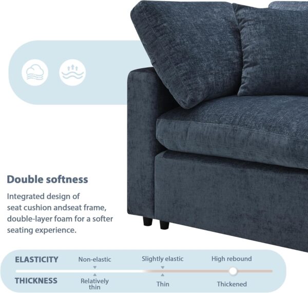 Modern Modular Sofa, 6 Seat Chenille Fabric Sectional Couch with Ottoman, U Shaped Convertible Sleeper Sofa for Living Room, Apartment - Image 5