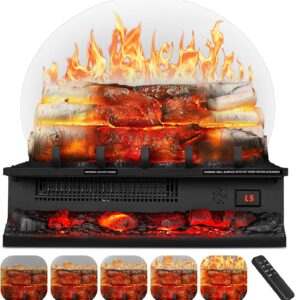 Electric Fireplace Log Heater 750W/1500W, 20" Electric Fireplace Insert with Adjustable 5 Flame Brightness&Speed/3 Music Sounds/Remote Control/8Hrs Timer for Home, Room, Office Decor