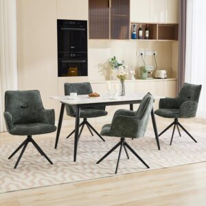Dining Chairs Set of 4, Mid Century Modern Swivel Dining Chairs with Arm, Upholstered Accent Chair for Kitchen Dining Living Room Bedroom with Metal Base, Green