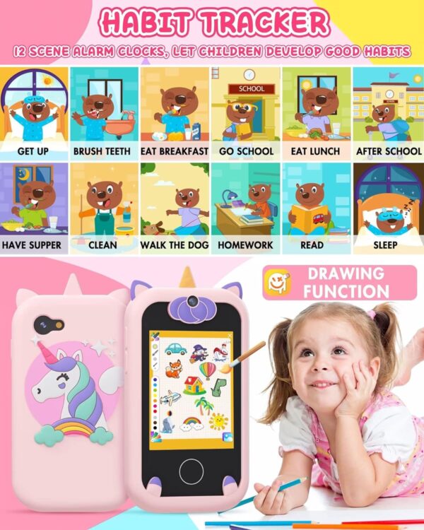 Kids Smart Phone for Girls Unicorns Gifts for Girls Toys 8-10 Years Old Phone Touchscreen Learning Toy Christmas Birthday Gifts for 3 4 5 6 7 8 9 Year Old Girls with 8G Memory Card - Image 5