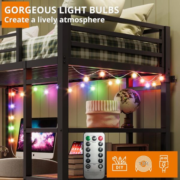 ANCTOR Loft Bed Twin Size with L Shaped Desk and Shelves, Heavy Duty Metal Loft Bed Frame with Power Outlet and LED Lighted, Space-Saving, Noise Free， Brown - Image 3