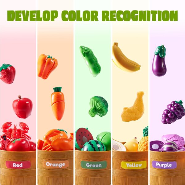 JOYIN Color Sorting Play Food Set - Learning Toys for Boys & Girls, Cutting Food Toy, Kitchen Accessories for Kids, Toddler Sorting /Fine Motor Skills Toy, Daycare/Preschool Educational Toys - Image 2