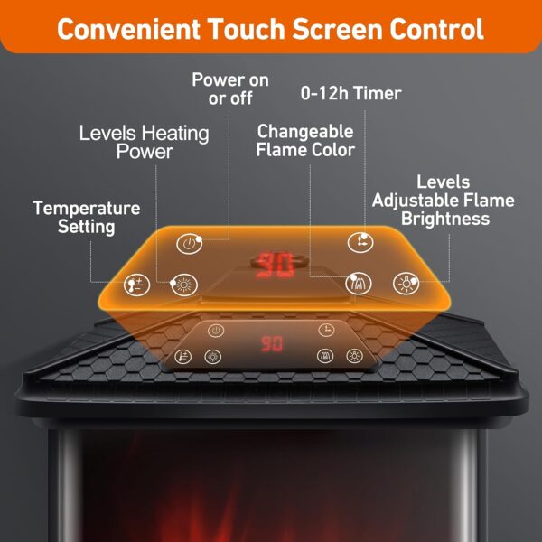 3 Sided Electric Fireplace Heater 1500W Portable 18" Freestanding Stove Heater Realistic 3D Flame Effect 7 Colors Space Heater 12H Timer Overheating Protection with Remote for Indoor Use - Image 6
