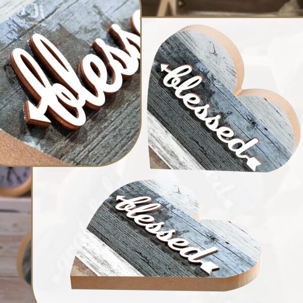 Jetec 2 Pcs Rustic Wood Home Sign Farmhouse Love Wooden Heart Shaped Table Centerpiece Valentines Day Decoration for Home Kitchen Living Room Dining Room Table Decoration (Grateful Style) - Image 3