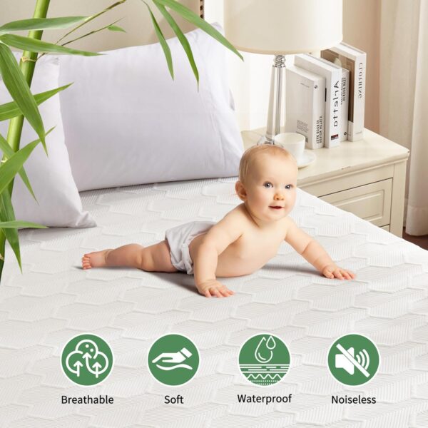 2 Pack Cal King Size Waterproof Mattress Protector, Cooling Mattress Pad Cover 3D Air Fabric, Breathable Noiseless Bed Mattress Pad Fitted with Deep Pocket 6"- 15" Machine Washable - Image 2