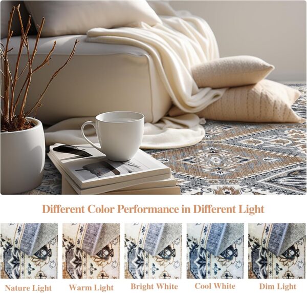 Area Rug for Living Room, Indoor Machine Washable Rug for Bedroom Vintage Rug Dinning Room Floor Carpet Non-Slip Backing Rugs Floral Soft Low-Pile Office Rug (Grey/Brown, 8' × 10') - Image 3