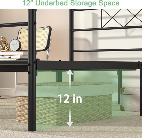 VECELO Full Size Bed Frame with Headboard, Heavy-Duty Platform/Mattress Foundation with Metal Slats Support, No Box Spring Needed/Easy Assembly, Matte Black - Image 5