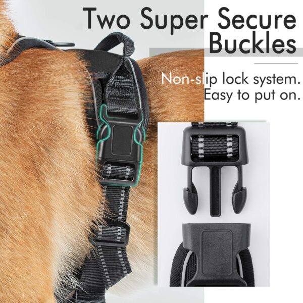rabbitgoo Dog Harness, No-Pull Pet Harness with 2 Leash Clips, Adjustable Soft Padded Dog Vest, Reflective No-Choke Pet Oxford Vest with Easy Control Handle for Large Dogs, Black, L - Image 7