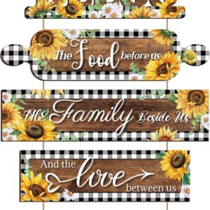 Sintuff Sunflower Kitchen Wall Decor Bless The Food Before Us Sign Farmhouse Kitchen Wooden Wall Signs Rustic Dining Room Wall Art Country Vintage Hanging Decoration for Home Room (Plaid Style)