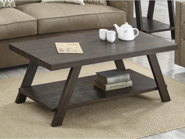 Roundhill Furniture Athens Contemporary Wood Shelf Coffee Table, Weathered Espresso - Image 6