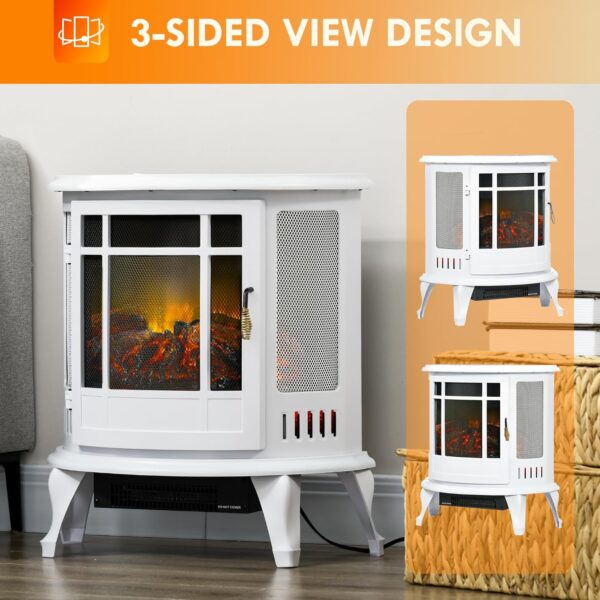 HOMCOM 22" Electric Fireplace Stove, Freestanding Electric Fire Place Heater with Realistic LED Flame, Adjustable Temperature, 1500W, White - Image 6