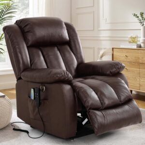 EDILLY Dual Motor Reclining Lift Chair, Leather Recliner with Heating and Massage, Leather Recliner for Elderly, for Living Room, USB Port(Brown)