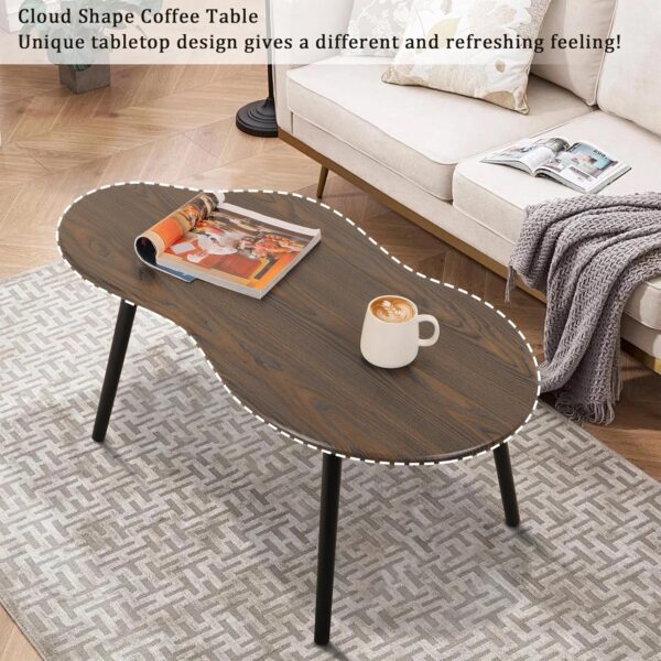 Modern Coffee Tables for Living Room Cloud Shape Center Table Industrial Irregular Wood Grain Table Top Coffee Table, Rustic Brown Unique Furniture for Living Room Home - Image 7