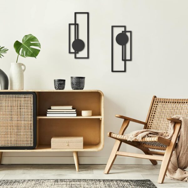 Peryiter 2 Pcs Small Metal Abstract Wall Art, 15.7" Metal Minimalist Wall Decor Single Line Art Metal Vertical Wall Sculptures Geometric Modern Hanging for Living Room Bathroom(Rectangular) - Image 4