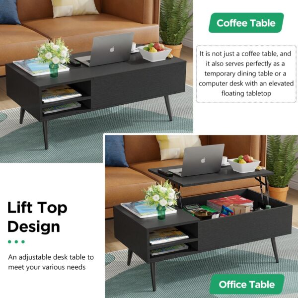 PayLessHere Lift Top Coffee Table with Adjustable Storage and Hidden Compartment Small Wood Coffee Table Center Table for Home Living Room Office Apartment Reception Room,Black - Image 7