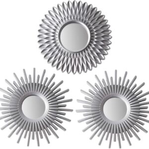BONNYCO Wall Mirrors Pack of 3 Silver Mirrors for Living Room, Home Decor for Bedroom | Mirrors Silver Wall Decor Round | Decorative Mirror, Vintage & Chic Home Accessories - Gifts for Women, Mums