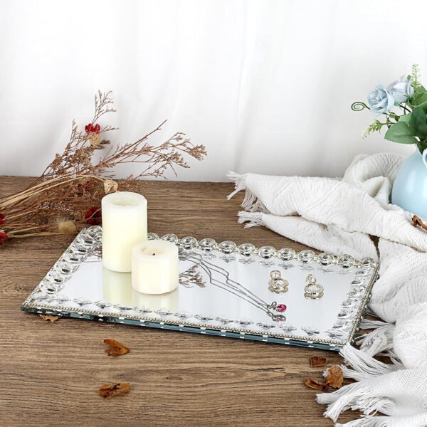 Hipiwe Glass Vanity Tray - 13.7"x7.8" Mirror Decorative Tray Sparkling Crystal Perfume Tray Gorgeous Bathroom Organizer Tray for Makeup Jewelry Serving Tray for Coffee Table - Image 6