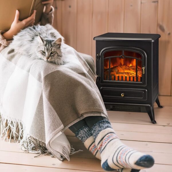 HOMCOM 22" Electric Fireplace Heater, Freestanding Fire Place Stove with Realistic LED Flames and Logs, and Overheating Protection, 750W/1500W, Black - Image 2