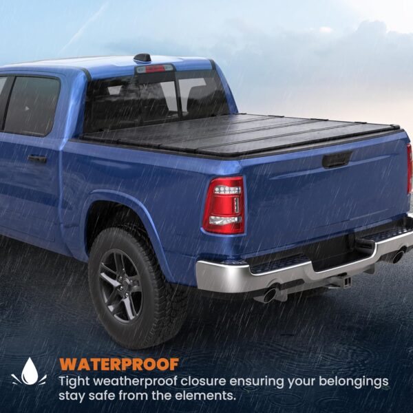 Quad Fold Hard Truck Bed Cover Four Fold Tonneau Cover Fleetside Compatible for 2009-2024 Dodge Ram 1500 (Inclu. Classic & New) 5.6 FT Aluminum Truck Bed Cover(w/o Ram Box) - Image 5