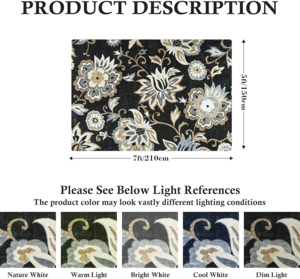 Lahome Floral Black Rug for Living Room - Washable 5 x 7 Area Rugs for Bedroom Non-Slip Ultra-Thin Large Rug Stain Resistant Dining Room Rugs, Paisley Print Accent Rugs Carpet for Office Kitchen - Image 2