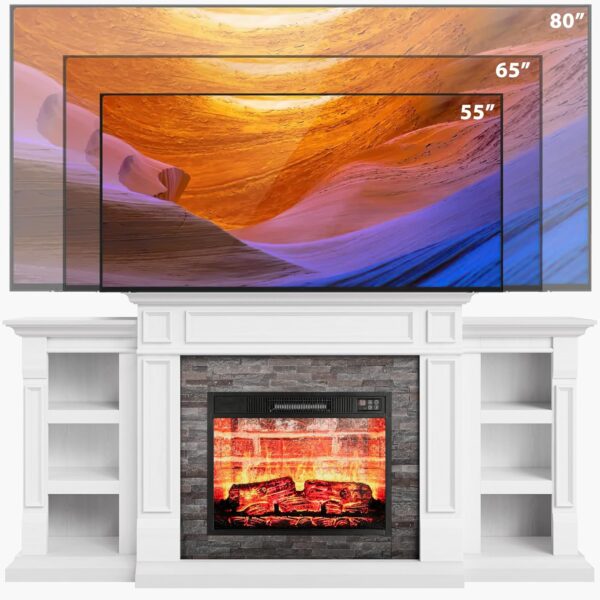 LGHM 70" Electric Fireplace with Mantel, Fireplace TV Stand for TVs Up to 80 Inch, Modern Entertainment Center with Storage, Realistic Stacked Stone Surround with Remote Control for Living Room - Image 3
