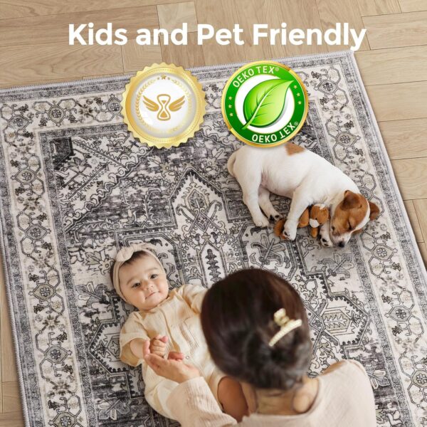 Area Rugs 8x10 Machine Washable, Boho Rug for Living Room Bedroom, Ultra-Soft Non-Slip Stain Resistant Vintage Rugs for for Kitchen Dining Room Office Home Decor, Brown-Lvory - Image 6