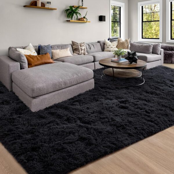 Merelax Soft Modern Indoor Large Shaggy Rug for Livingroom Bedroom Dorm Kids Room Home Decor, Non-Slip Plush Fluffy Furry Fur Area Rugs Comfy Nursery Accent Floor Carpet 9x12 Feet, Black - Image 7