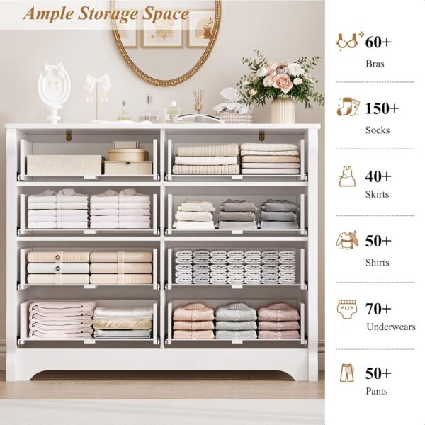 HITHOS 8 Drawer Dresser for Bedroom, White Dresser, 47" Wood Dresser & Chest of Drawers, Modern Double Storage Dresser Cabinet with Deep Drawers | Metal Handles for Living Room, Hallway, Entryway - Image 6