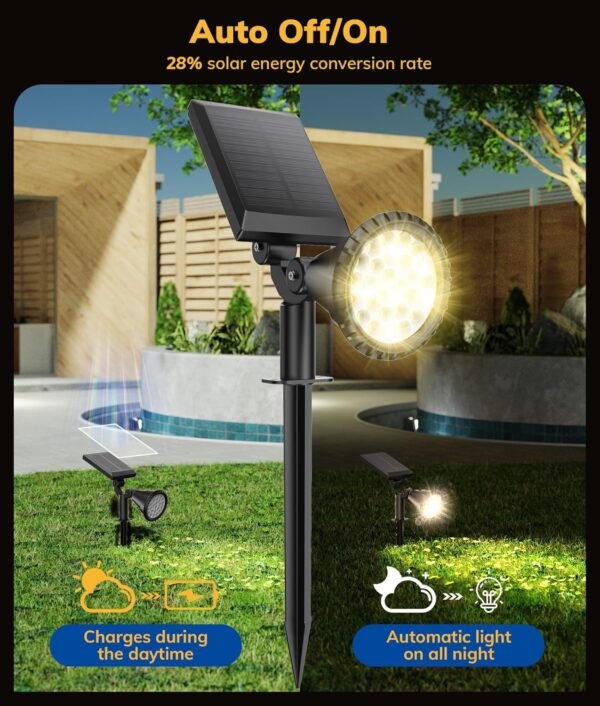 Solar Spot Lights for Outside, 27 LED Outdoor Solar Lights for Yard, 4 Pack Solar Spotlights Waterproof Auto On/Off for Landscape, Wall, Garden, Pool, Tree, Pathway and Driveway(Warm White) - Image 5