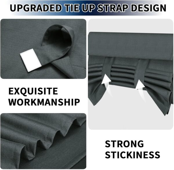 PureFit 100% Blackout French Door Curtains Blinds for Door Window Shade Patio Door Curtain Covering for Privacy Tie Up Insulated Linen-Like Front Door Cover Drapes, W12 x L40 Inch, 1 Panel, Dark Gray - Image 4