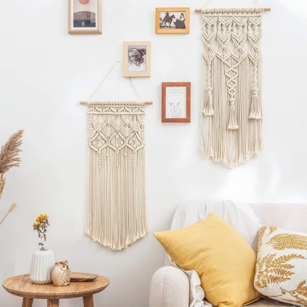 Mkono 2 Pcs Macrame Woven Wall Hanging Boho Chic Geometric Art Decor - Beautiful Bedroom Nursery Apartment Home Decoration, Gift for Girls Adults Birthday, 28" L x 13" W - Image 3