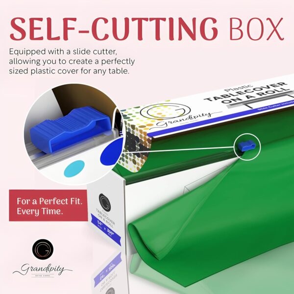 Grandipity Plastic Tablecloth Roll - 54" x300' Green Plastic Table Cloths for Parties Disposable with Cutter Box - Cut to Size Disposable Tablecloth Plastic Table Cover for Rectangle & Round - Image 2